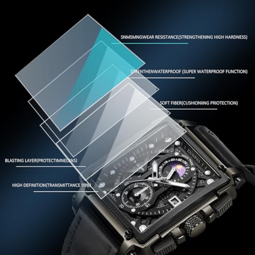 Image of ZUNPAI Moon Phase Watch for Men Multifunction Chronograph Dial Analog Quartz Square Wristwatch Business Dress Watch with Luminous Waterproof Calendar Silicone Strap