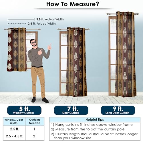 Image of Door Curtains 7 feet Long Set of 2 | Floral Design | Polyester, Light Filtering Curtains and Drapes | Curtains for Living Room | (118 x 215 cm, Brown) | Perfect for Home Decor