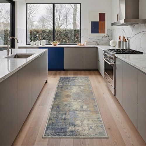 Image of BEIMO Area Rugs 8x10 for Living Room Bedroom, Modern Abstract Machine Washable Rug, Large Soft Low Pile Floor Cover with Non Slip Backing for Dining Room, Dusty Blue