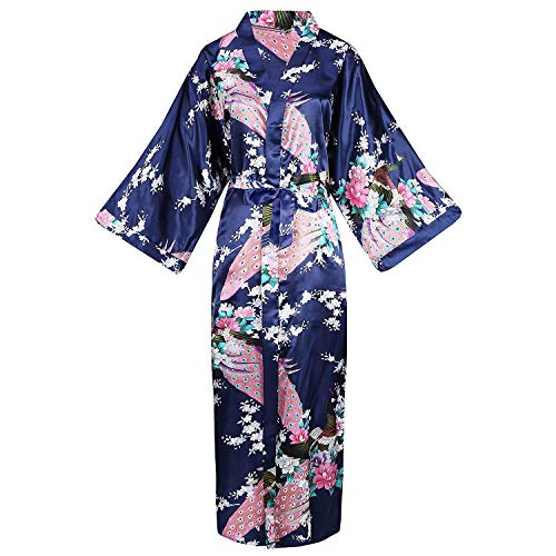 Jinfuhao Women Long Robe With Pocket Wedding Bride Bridesmaid Dressing Gown Rayon Kimono Bathrobe Night Dress Blue 1 M #TOP4