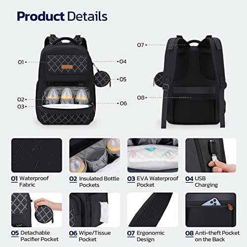 Maelstrom Diaper Bag Backpack,29L-45L Expandable Large Baby Bag for 2 Kids/Twins Baby Stuff, with Removable Cross Body Bottle Bag for Mom/Dad,Stylish Nappy Bag Gift for Boys/Girl-Black by Maelstrom - Image 5