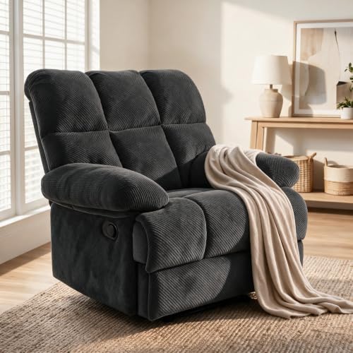 Image of Queen Manual Rocker Recliner Chair with Adjustable Backrest, Black