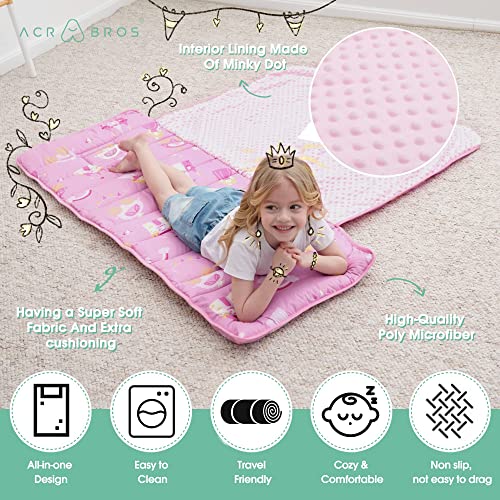 image for ACRABROS Toddler Nap Mat with Pillow and Blanket, Extra Large Rolled N