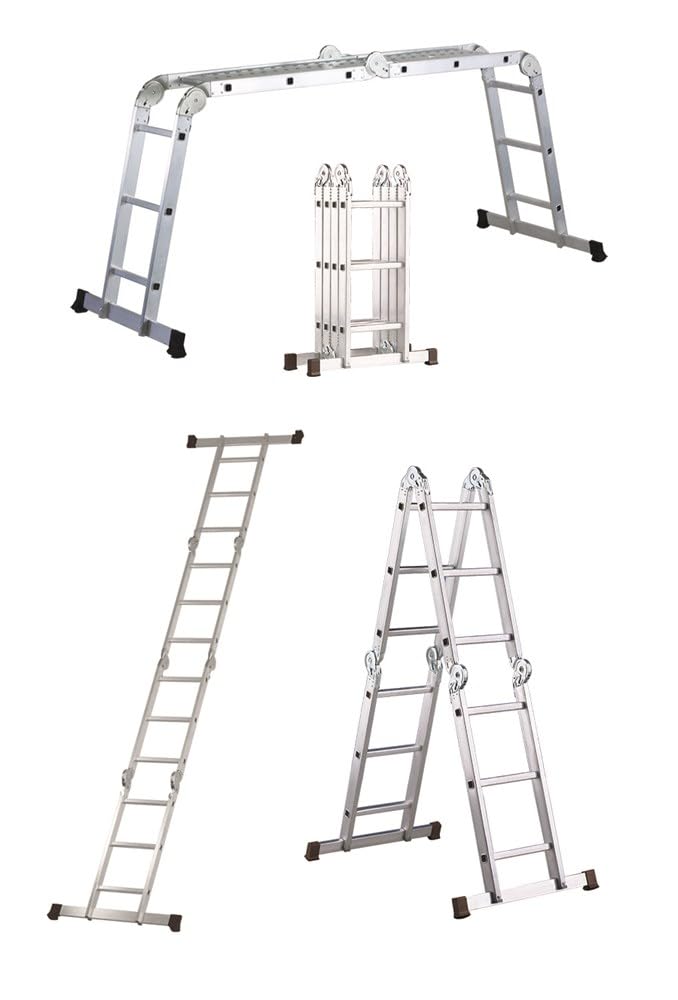 Svelt Scala Multiposizione 4 in 1 con Pianetto in Acciaio – 12 Pioli, Posizionabile a Ponte, Cavalletto e Banco di Lavoro, Cerniere Automatiche, Portata 150 kg