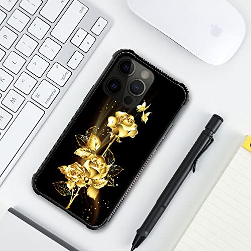 DJSOK Compatible with iPhone 14 Plus Case，Design Pattern Back Bumper Anti Scratch Reinforced Corners Soft TPU Caver,Cases for Men Women-Golden Butterfly Rose Flower by DJSOK - Image 5