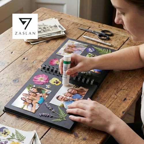 Image of Zaslan Scrapbook Album, 56 Pages /28 Sheets, 240 Gsm Thick Black Paper, Photo Album Scrapbook, Memory Book - Ideal for Your Scrapbooking Albums Art & Craft Projects (8.5 x 8.5 Inch)