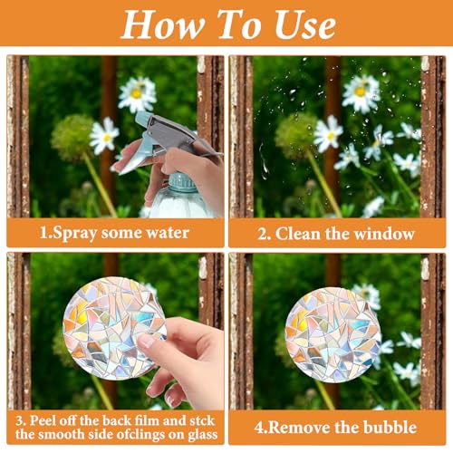 45 Stück Suncatcher Sticker Prisma Fensteraufkleber, Runden Vogel Antikollisions Fensteraufkleber, Sonnenfänger Fenster Statisch Haftend für Glasfenster und Türen, Verhindert Vogelschlag
