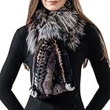 LVCOMEFF Women Real Fox Fur Knitted Rex Rabbit Fur Scarf Furry Neck Warmer with Tassel Outdoor (multicolor)