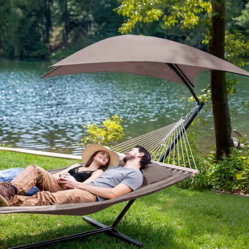 Image of SUNCREAT Portable Outdoor Hammock with Stand, Canopy, Brown