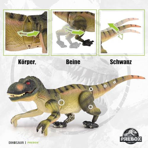 PREBOX Ferngesteuerter Dinosaurier Spielzeug für Jungen, RC Dino Roboter mit Brüllen, Sprühfunktion, Kopf- und Schwanzbewegungen, Realistische Gehbewegungen,Geschenk für Kinder 3-12 Jahre