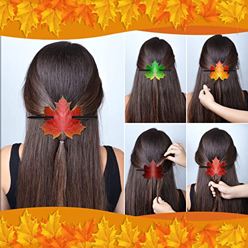 6 Pcs Leather Hair Clip With Stick Maple Leaf Leather Hair Barrettes Autumn Leaves Faux Leather Hair Autumn Whimsical Accessory Head Piece Colorful Leaves Hair Pins Ponytail Holders For Women Girls #TOP4