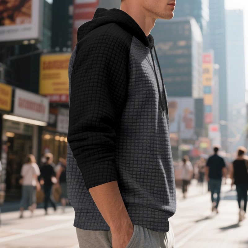 ZOCANIA Sweatshirts for Men Long Sleeve Waffle Knitted Sweater Drawstring Hoodies Mens Color Block Pullover Casual Hoody - Image 3