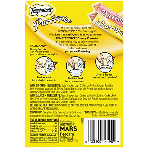 Temptations Creamy Puree with Chicken and Salmon Lickable Cat Treats Variety Pack, 0.42 Oz Pouches, 16 Count - Image 2