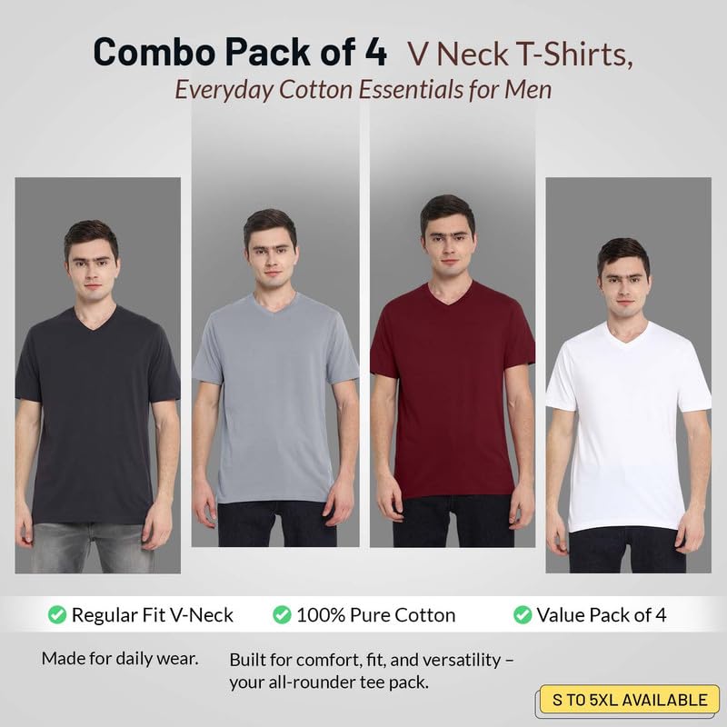 Image of Aventura Outfitters Men's V Neck 100% Cotton Regular Fit T-Shirt (Pack of 4)