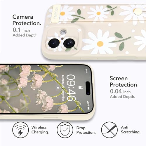 MOWIME Compatible with iPhone 17 Case with Finger Strap, Cute Daisy Floral Shockproof Soft TPU Protective Cover for Women Girls, Slim Anti Scratch Case for iPhone 17 6.3 Inch, White by MOWIME - Used condition - Image 4