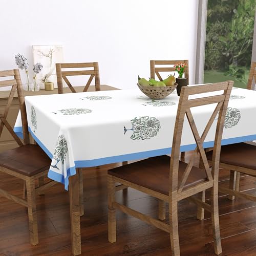 Image of BLOCKS OF INDIA Hand Block /Batik Print Rectangular Table Cloth for 6 Seater Dining Table (60 Inch X 90 Inch)(Blue Tree of Life)