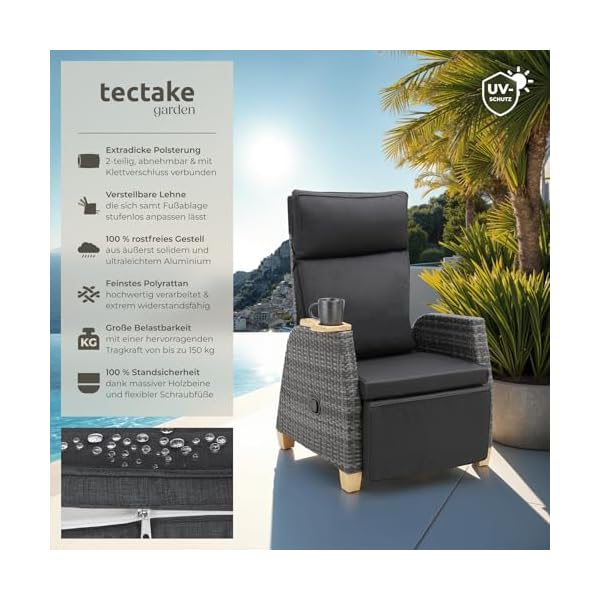 tectake Rattan Relaxsessel 2er-Set mit Liegefunktion