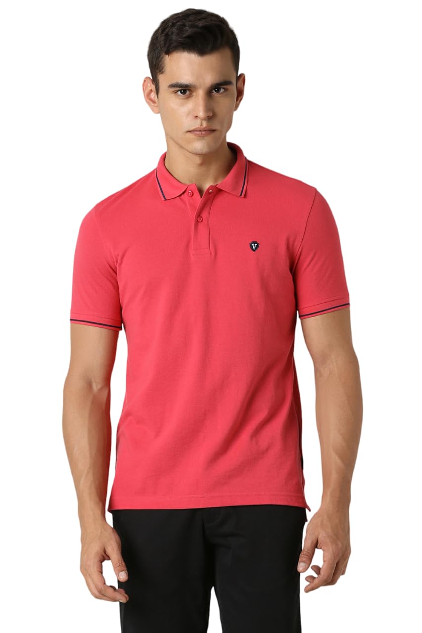 Van Heusen Cotton Men’s Regular Fit Polo T-Shirt (VSKPWRGFD34687_Rouge Red Medium)