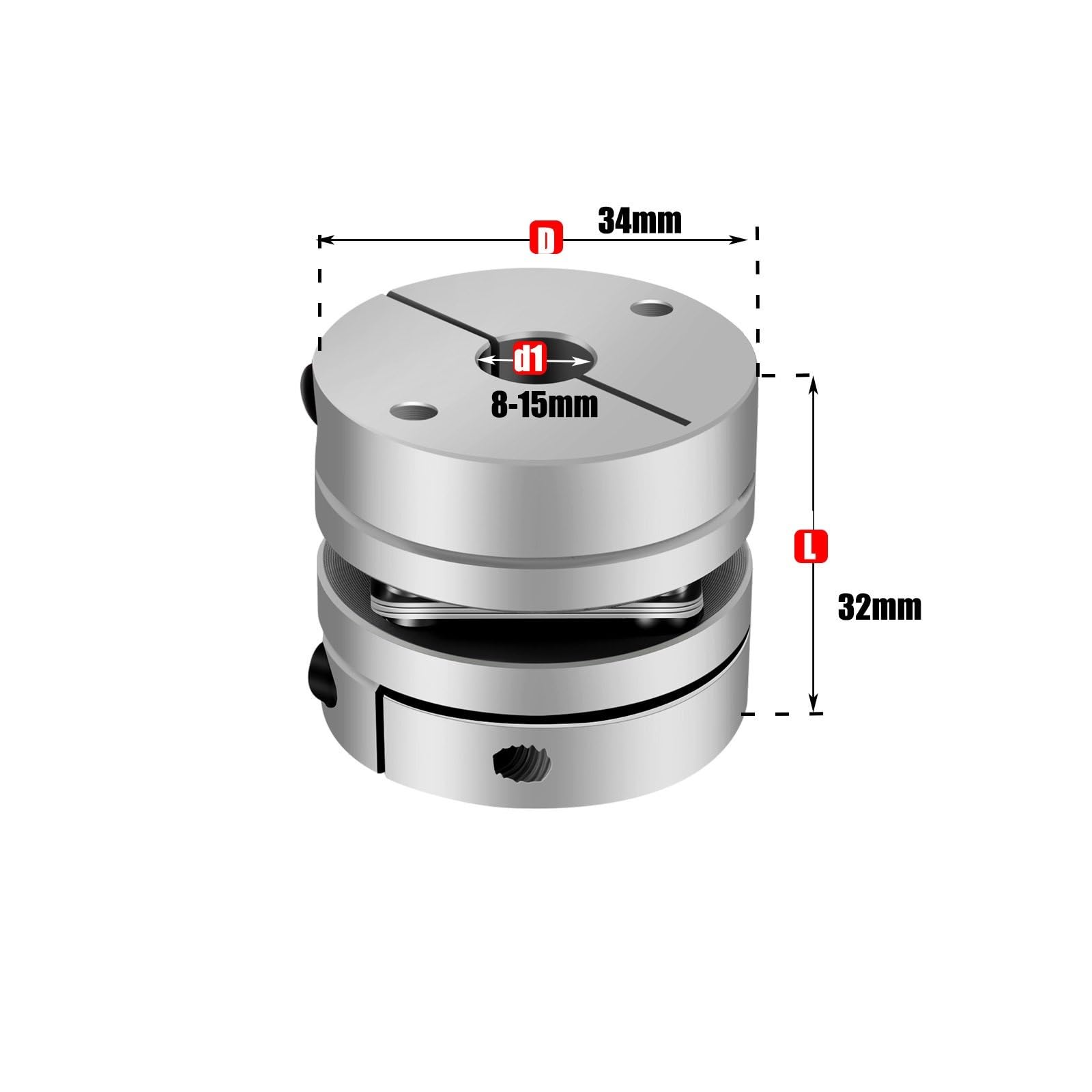 Accouplement à membrane simple en alliage d'aluminium D34L32, joint élastique, vis à billes, D34 mm L32 mm, 1 pièce(8X12.7)