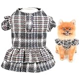  Pet British Plaid Dress Ragazze Cucciolo Inverno Maglia Vestito for Piccolo Cane Gatto con Anello Guinzaglio Pile Foderato Gonna a Strati Femmina Yorkie Chihuahua Vestiti Caldi, Grigio, L/885
