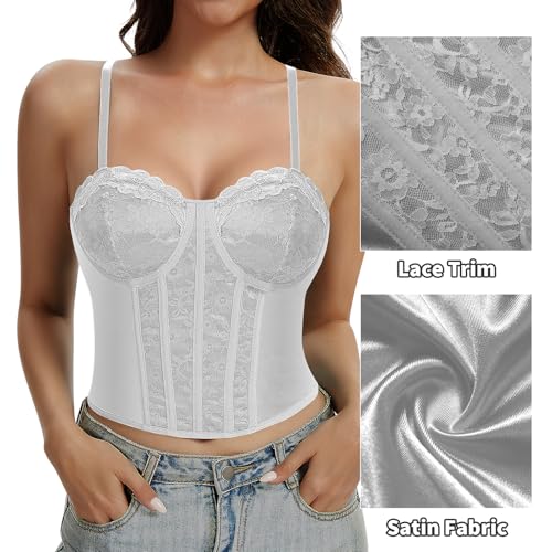 Image of Lace Corset Tops for Women Sexy Going Out Bustier Top Sleeveless Adjustable Straps Crop Tops with Back Hooks