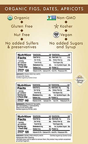Sunny Fruit Organic Dried Fruit Assortment - Dates, Figs & Apricots Variety, 3 Bags (15 Individual Portion Packs) | No Preservatives, No Sugar Added | ORGANIC, NON-GMO, VEGAN, HALAL, KOSHER