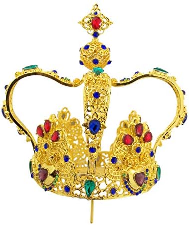 Religious Gold Toned Crown Toppers with Decorative Rhinestone Beads, 3 Inch (Colorful)