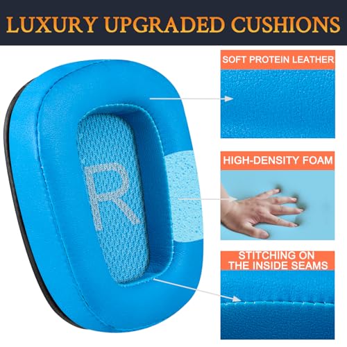 Image of SOULWIT Protein Leather Ear Pads Cushions Replacement for Logitech G35 G930 G933 G935 G633 G635 G533 G430 G431 G432 G433 Gaming Headset, Earpads for G332 G230 G231 G233 Headphones - Blue