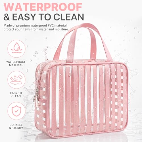 Clear Pink Striped PVC Makeup Bag - image 2