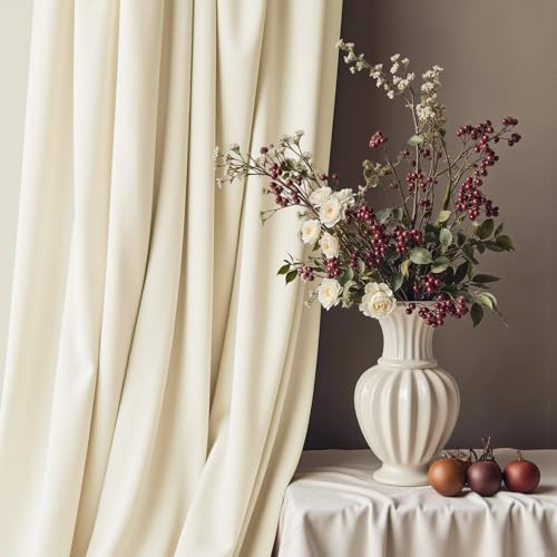 Image of 72 Inch Long Curtains Velvet 2 Panel Soft Lightweight Light Dimming Dining Room Darkening Luxury Living Room Curtain for Girls Bedroom Nursery Off White Darkening Thermal Drapes Length Ivory Off White