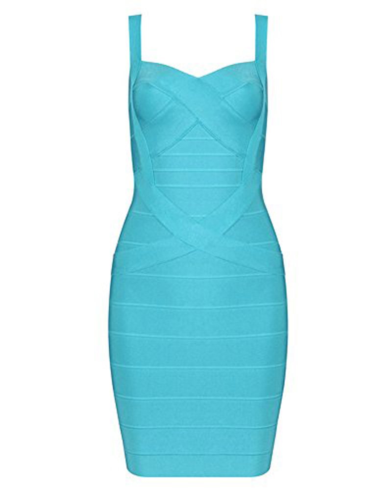 Uonbox Women's Blue Rayon Cute Mini Sleeveless Bodycon Club Party Bandage Strap Dress, X-Small