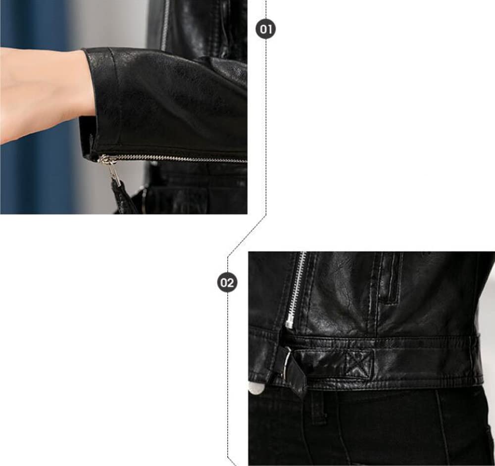 Huixin Moda damska Slim Fit kurtka z imitacji skóry, lekka, ze stójką, dla motocyklistów, krótka skórzana kurtka z zamkiem błyskawicznym pod kątem, Czarny, XXL