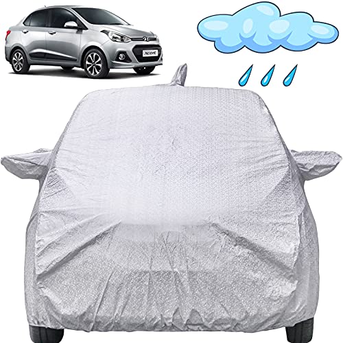 Image of Autofact Waterproof Car Body Cover Compatible with Hyundai Xcent (2014 to 2020) with Mirror and Antenna Pockets (Shinning Silver)