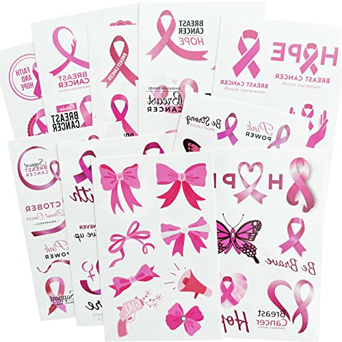 Pink Ribbon Tattoos Breast Cancer Awareness Temporary Tattoo Pink Butterfly Tattoo Sticker 10-Sheet