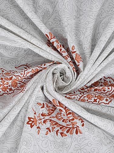 Image of LIVING ROOTS Jaipuri Hand Block Print Queen Cotton Bedsheet 86 * 96 Inches (7.1 * 8 Feet) with 2 Pillow Cover | 140 TC | Rich Fast Colour with No Colour Bleeding (204-B)