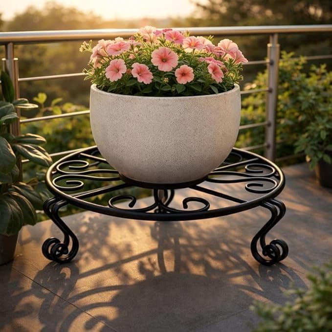 Image of Kundi Iron Plant Stand | Rust-Proof Flower Pot Holder for Indoor & Outdoor Use | Strong Metal Gamla Stand (Set of 4 Black)