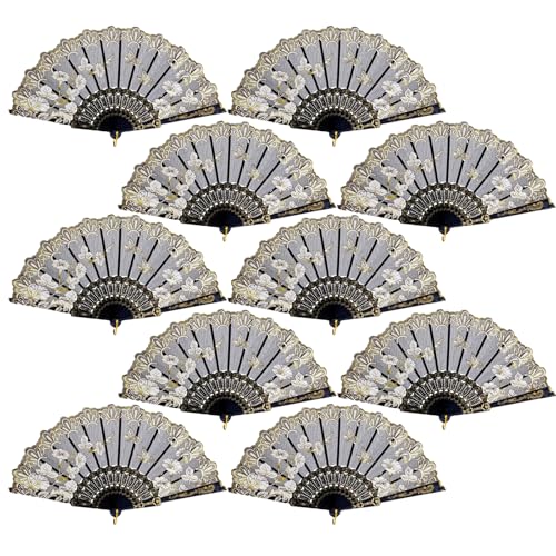 QIRMIZI Lot de 10 éventails pliables - Éventails portables de style espagnol, lot d'éventails manuels pour mariage, thé, danse, église, performance,...