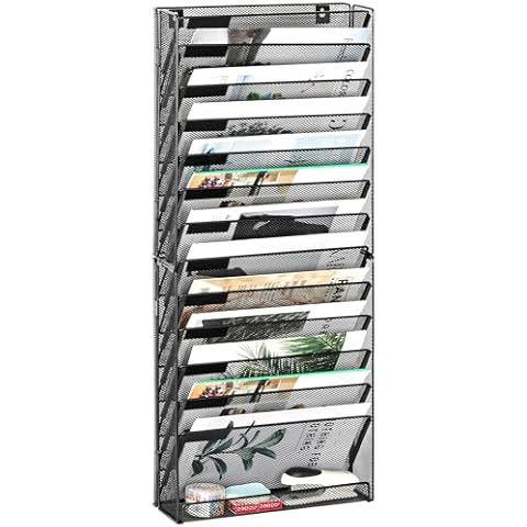 EasyPAG Mesh Wall File Holder Organizer Assemble 14 Tier Office Hanging File Organizer Magazine Rack for Papers and Document , Black Cover