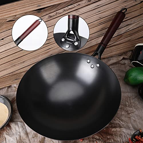 Wok de hierro forjado con tapa de madera 34 cm miniatura 6