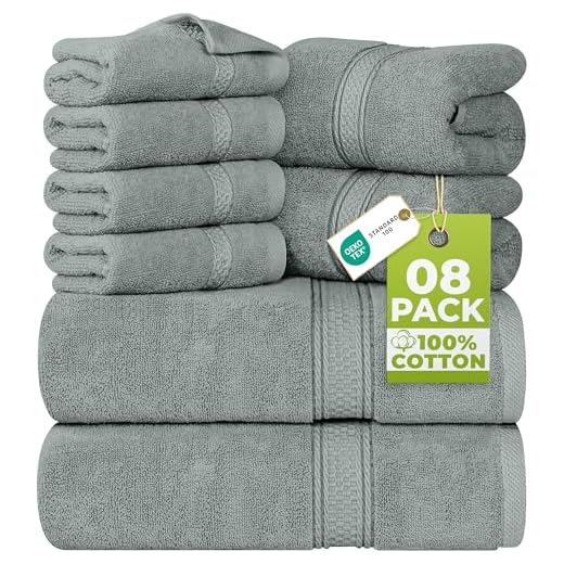 Utopia Towels Juego de toallas de color gris frío, 2 toallas de baño, 2 toallas de mano y 4 toallas, 600 g/m² de algodón hilado en anillo altamente absorbente para baño, toalla de ducha (paquete de 8)