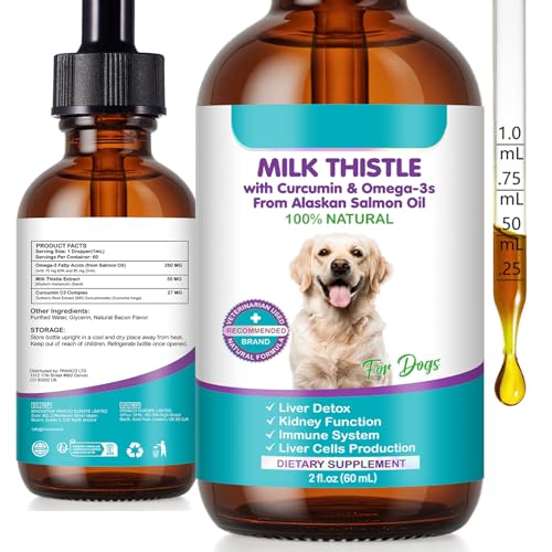 Milk Thistle for Dogs | 60ml Liquid Supplement with Curcumin & Omega-3s | Supports Normal Liver Function Kidney Health and Natural Immune Defences | Gentle Botanical Formula for Daily Vitality