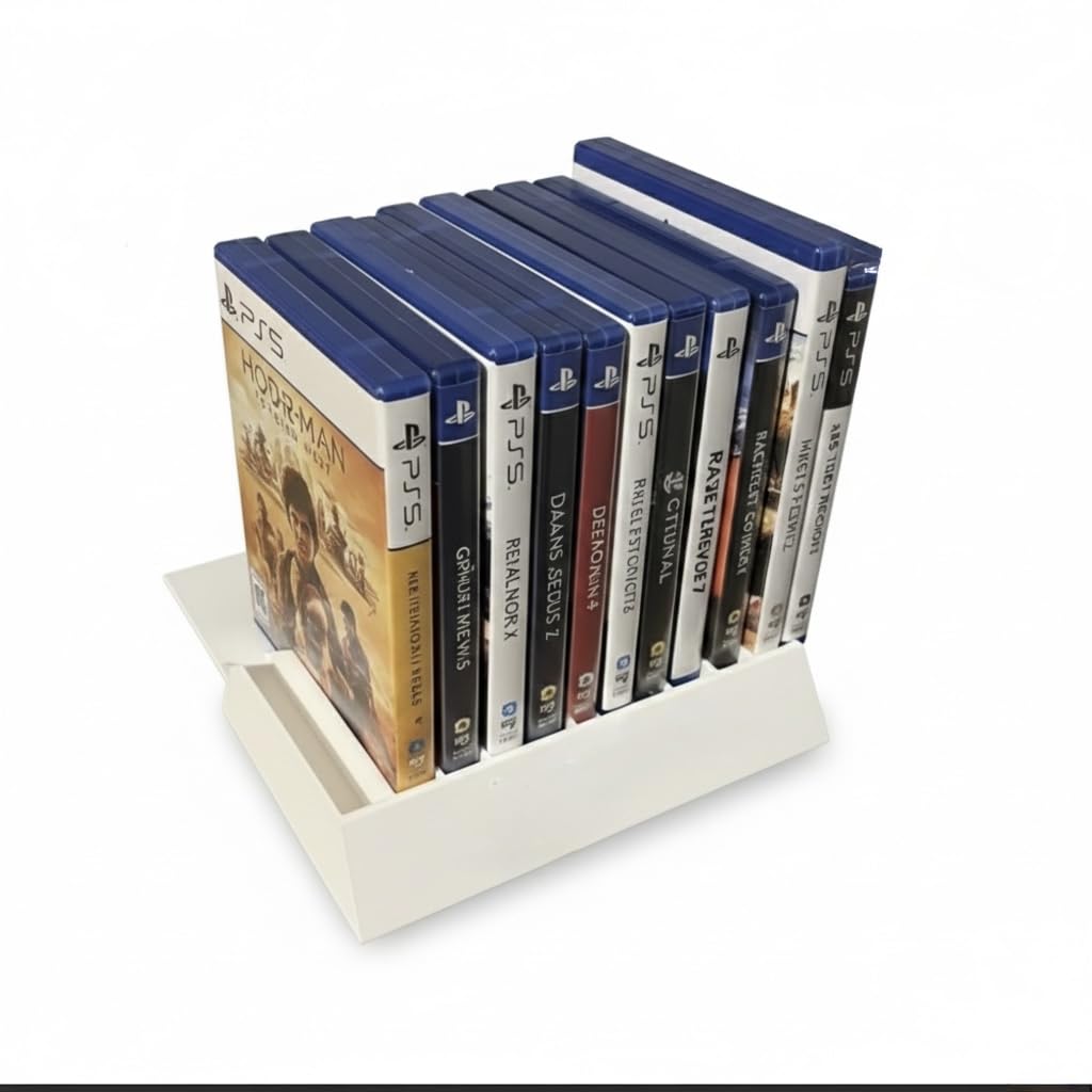 White Disc Storage Organizer, Desktop Media Rack with Multiple Slots for CD DVD Game Discs, Plastic Stand Holder-image-30