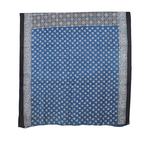 Image of Ethnics of Kutch Womenss Ajrakh Modal Silk Natural Dye Hand Block Print Saree with Blouse Piece - 5.5 Mtr Length
