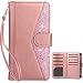 Dailylux Galaxy S7 Edge Case, Premium PU Leather TPU Inner shell Flip Wallet Case With 9 Card Slot and Wrist Strap Shouckproof Cover for Samsung Galaxy S7 Edge -Bling Rose Gold