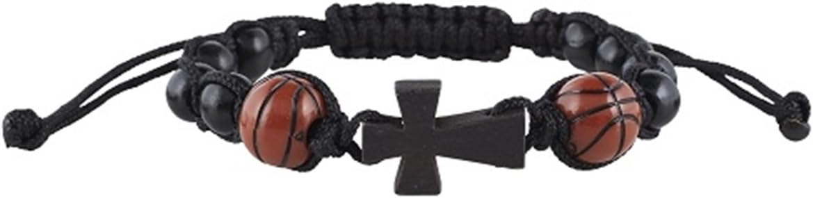 My Sports Basketball Athlete Rosary Bracelet with Wood Cross Pendant, 7 1/2 Inch