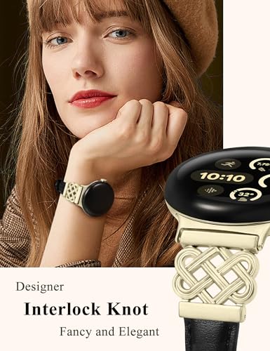 Image of TOYOUTHS Slim Leather Band Compatible with Google Pixel Watch 4 3 41mm /Pixel Watch 2 1 Band Women, Celtic Metal Dressy Thin Fashion Designer Premium Leather Strap for Google 4 3 2 1 Smartwatch