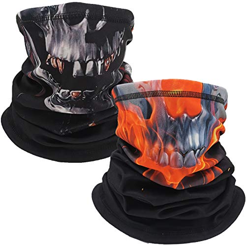 Neck Warmer Gaiter Winter Fleece Face Mask Ski Mask Thermal Scarf Cold Weather Balaclava for Men Women Cycling Running Skiing (2PCS Skull)