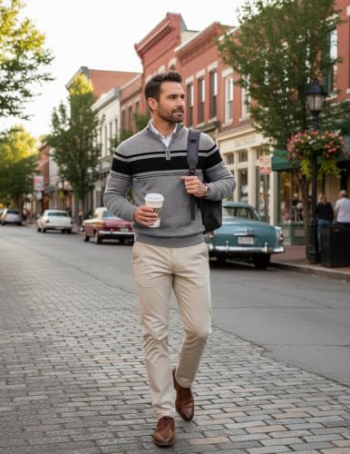Image of COOFANDY Men's Quarter Zip Up Sweaters Slim Fit Lightweight Mock Pullover