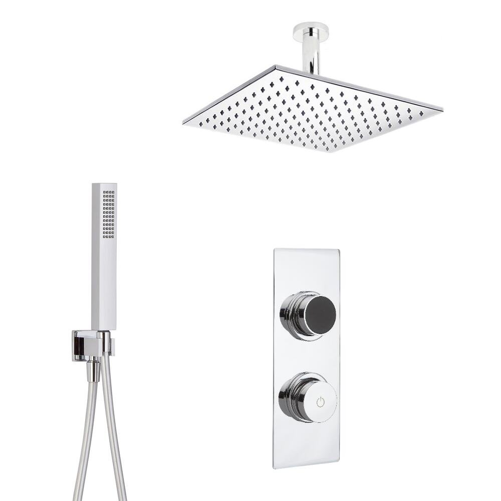 Milano Vis Digital Thermostatic Mixer Valve 300Mm Square Shower Head Handset Kit - Chrome