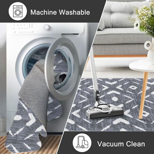 KILOCOCO Small Rug 2'x3' Entryway Rug Printed Moroccan Indoor Door Mat Machine Washable Non Slip Soft Throw Rugs for Bedroom Kitchen Entrance Geometric Boho Rugs, Dark Grey